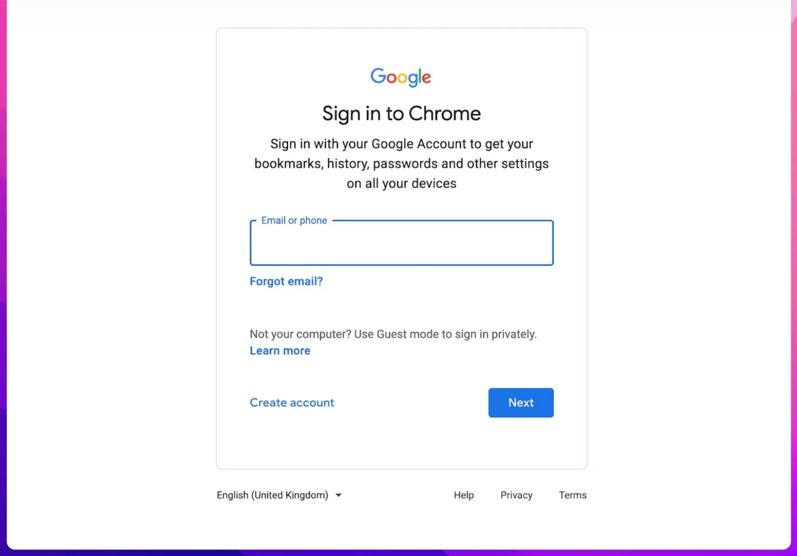 sign in chrome